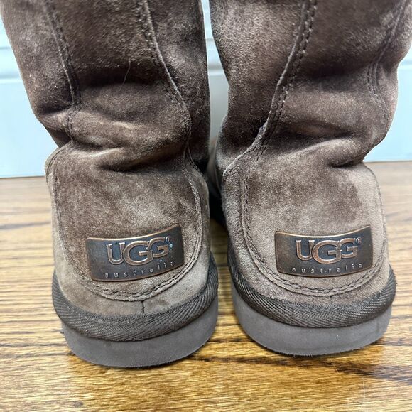 UGG Whitley Tall Brown Suede Boots Lace Up Sheepskin Wool Lining Size 7 Clean - Picture 9 of 9